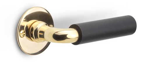 1923MRR50 - unsprung lever handle on rose brass unlacquered/ebony wood