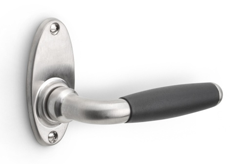 1932GRO - sprung lever handle on rose satin nickel/ebony wood