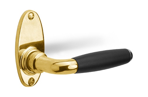 1932GRO - sprung lever handle on rose satin nickel/ebony wood