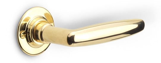 1938GRR50 - sprung lever handle on rose brass unlacquered
