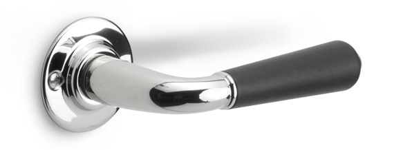 1952GRR50 - sprung lever handle on rose bright nickel/ebony wood
