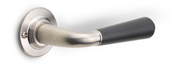 1952GRR50 - sprung lever handle on rose satin nickel/ebony wood
