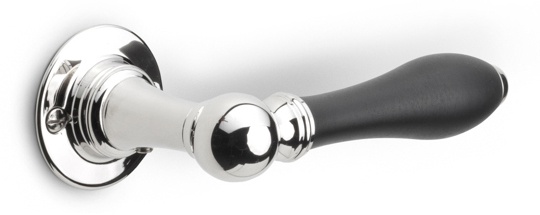 1815GRR50 - sprung lever handle on rose bright nickel/ebony wood