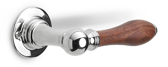1815GRR50 - solid sprung door handle on round rose satin black/ ebony wood