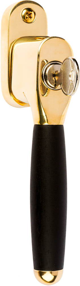 1932-DK-A - locking tilt and turn window handle brass unlacquered/ebony wood