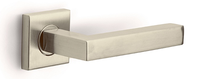 BSQ1-G - sprung lever handle on rose satin stainless steel