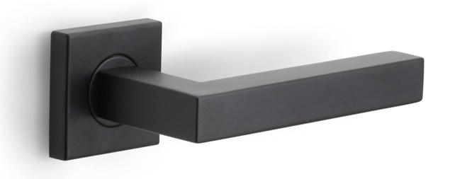BSQ1 - sprung lever handle on rose satin black