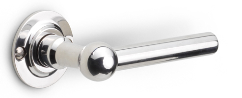 FVL100/48 - unsprung lever handle on rose polished stainless steel