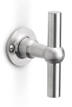 FVT85/40 - solid unsprung door handle on rose  satin stainless steel
