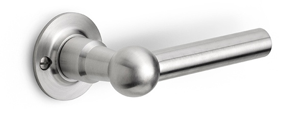 FVL125/52 - solid unsprung door handle on rose  satin stainless steel