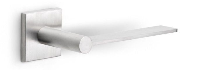 EGQ50 - solid unsprung door handle on square rose  satin stainless steel