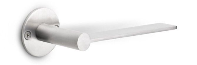EGR50 - solid unsprung door handle on round rose  satin stainless steel