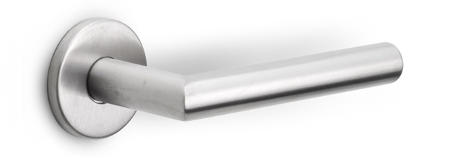 LB2-19 - sprung lever handle on rose EN1906 class 3 PVD satin stainless steel
