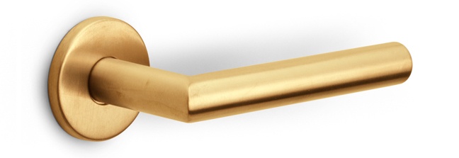 LB2-19 - sprung lever handle on rose EN1906 class 3 PVD satin gold