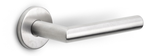 LB2-19 - sprung lever handle on rose EN1906 class 3 satin stainless steel