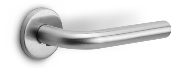 LB3-19 - sprung lever handle on rose EN1906 class 3 PVD satin stainless steel