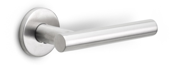 LB7-19 - sprung lever handle on rose EN1906 class 3 satin stainless steel