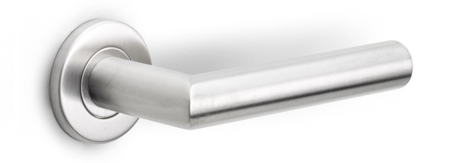 LB2L-22 - sprung lever handle on rose EN1906 class 3 satin stainless steel