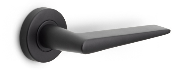 LB21 - solid sprung door handle on rose  satin stainless steel