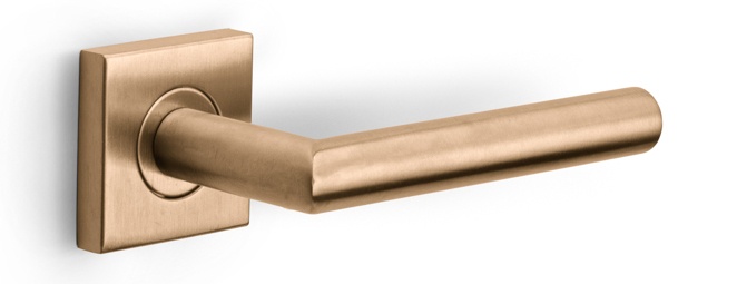 LB2-19BSQ - sprung lever handle on rose PVD light bronze
