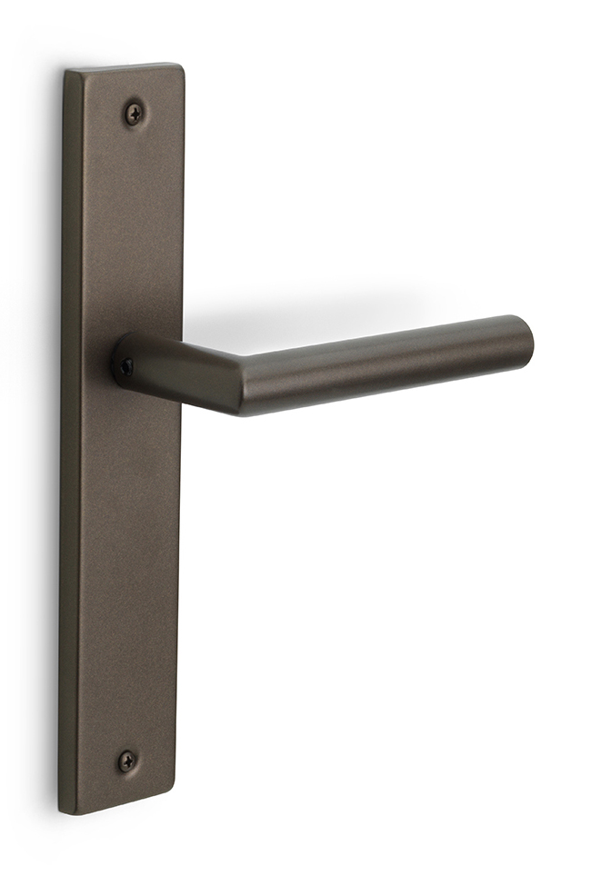LB2-19P14SFC - sprung lever handle on blank plate bronze
