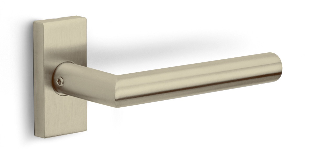 LB2-19BSQR53 - double sprung door handle on rectangular rose  satin stainless steel