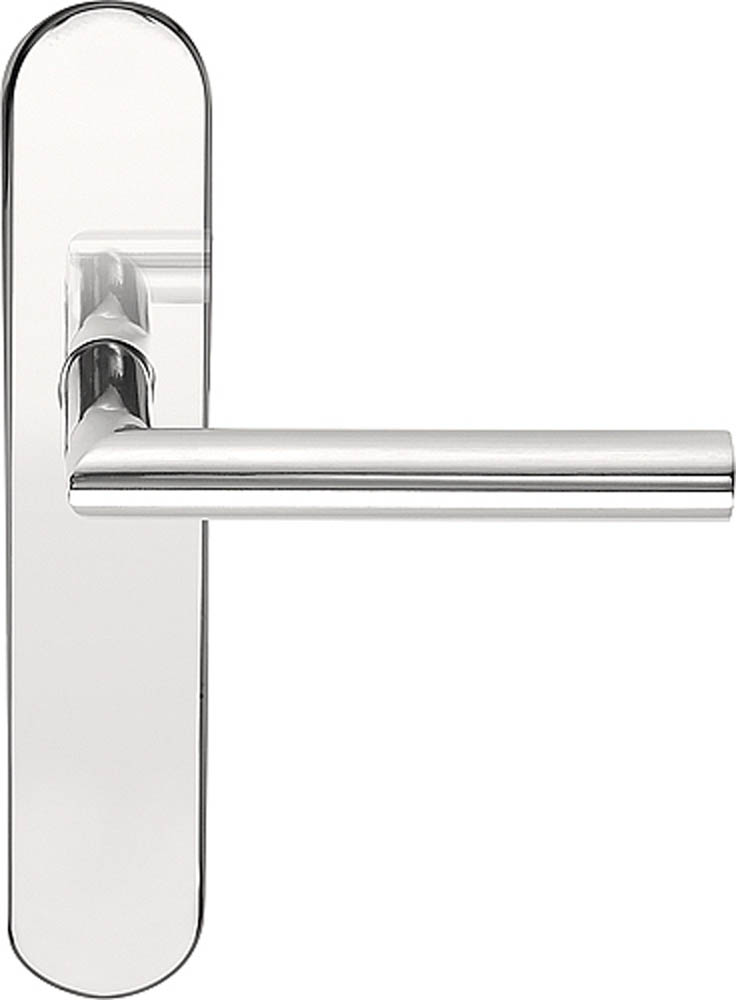 LB2-19P13SFC - sprung lever handle on blank plate polished stainless steel