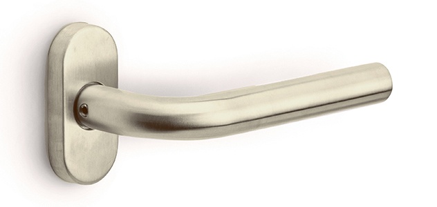 LB3-19B32G - double sprung door handle on oval rose  satin stainless steel