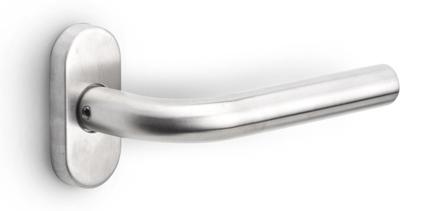 LB3-19B32 - sprung lever handle on rose PVD satin stainless steel