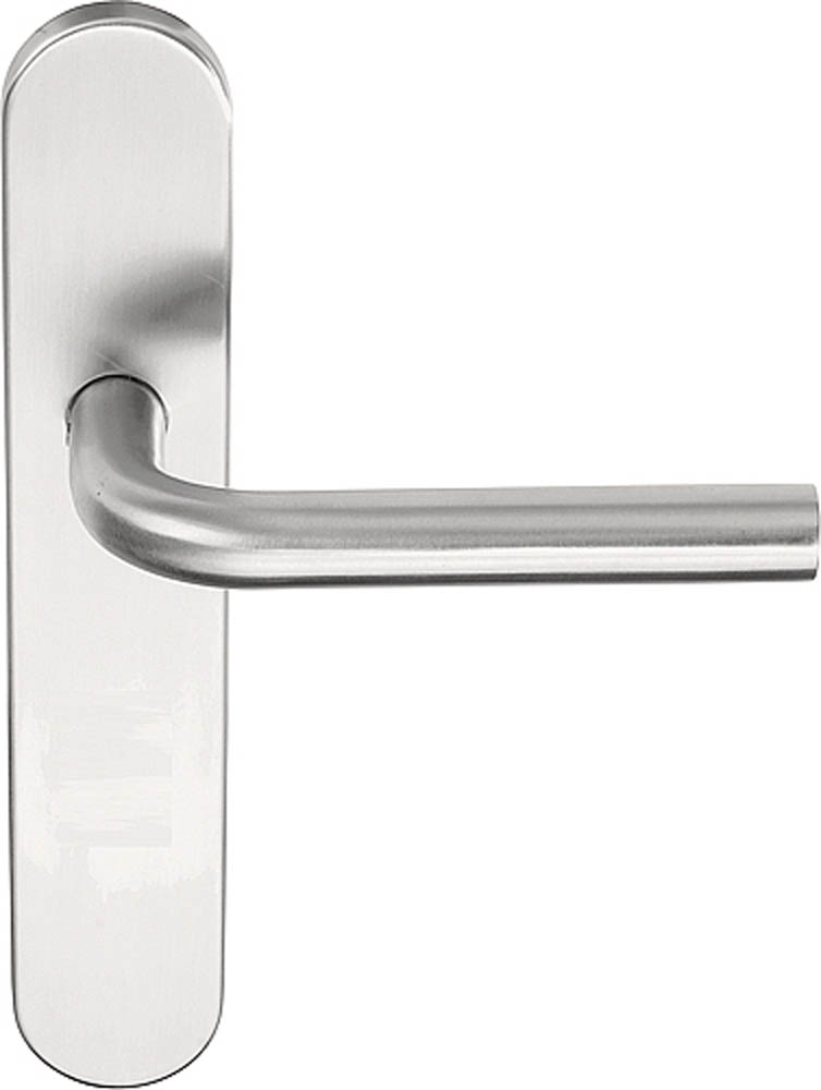 LB3-19P13SFC - sprung lever handle on blank plate satin stainless steel