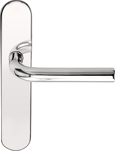 LB3-19P13SFC - sprung lever handle on blank plate polished stainless steel