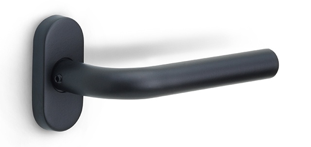 LB3-19B32 - sprung lever handle on rose satin black