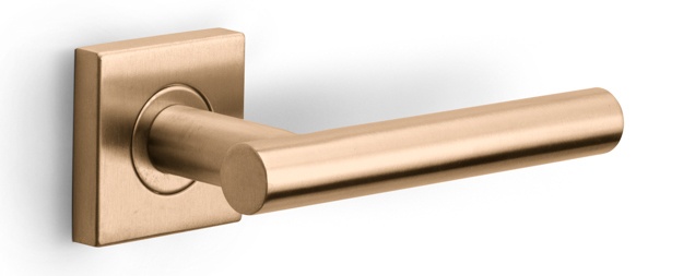 LB7-19BSQ - sprung lever handle on rose PVD light bronze