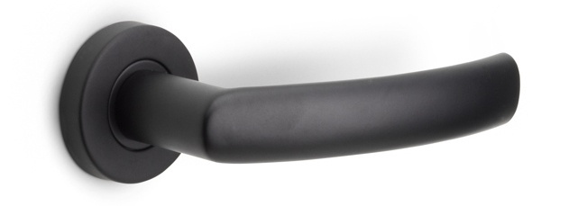 LB14 - solid sprung door handle on rose  satin stainless steel