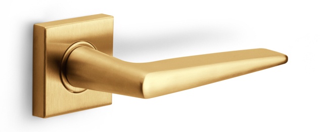 LB21H/BSQ - sprung lever handle on rose PVD satin gold