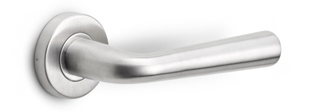 LB10H - sprung door handle on rose  satin stainless steel