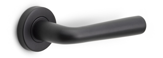 LB10H - sprung door handle on rose  satin stainless steel
