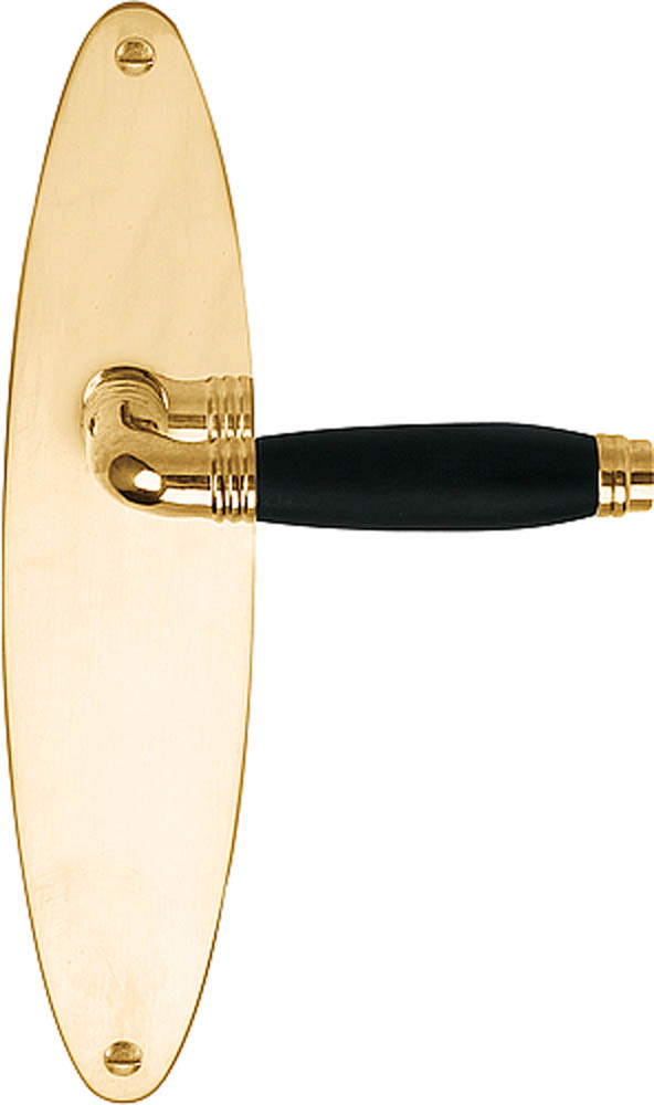 1934MPOSFC - unsprung lever handle on oval blank plate brass unlacquered/ebony wood