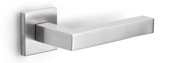 LSQ1-G - sprung door handle on rose  satin stainless steel
