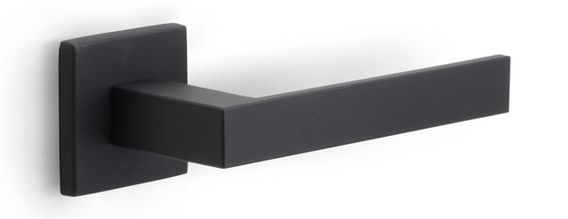LSQ2-G - solid sprung door handle on rose  satin stainless steel