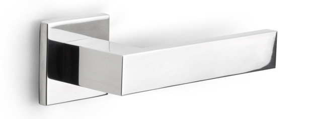 LSQ4-G - solid sprung door handle on rose  satin stainless steel