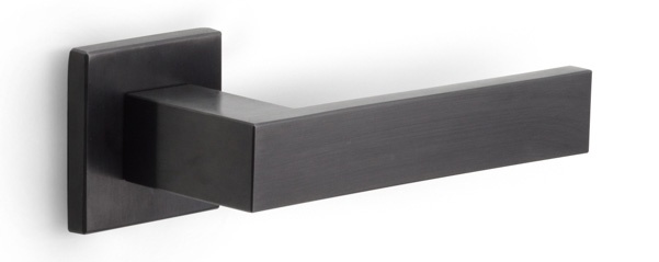 LSQ4-G - solid sprung door handle on rose  satin stainless steel