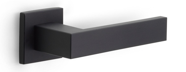 LSQ4-G - solid sprung door handle on rose  satin stainless steel