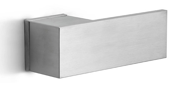 LSQ7-G - solid sprung door handle on rose  satin stainless steel