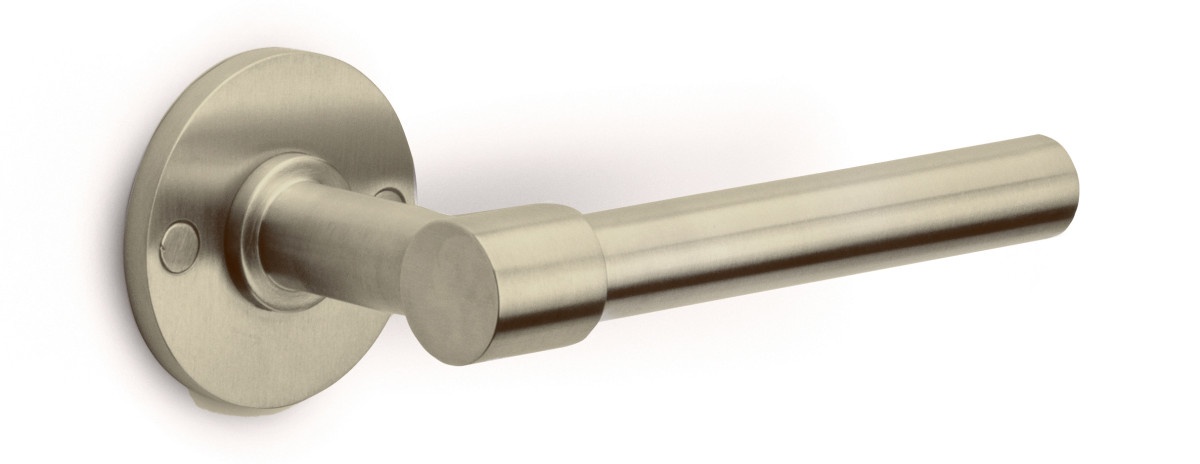 PBL15XL/50 - solid double sprung door handle on rose  satin stainless steel