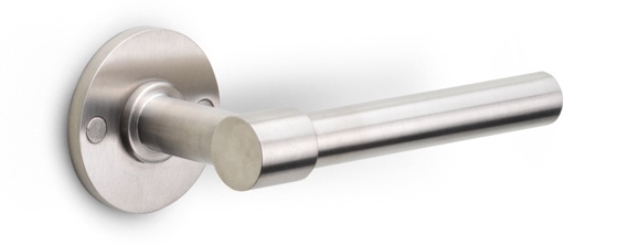PBL15XL/50 - solid double sprung door handle on rose  satin stainless steel
