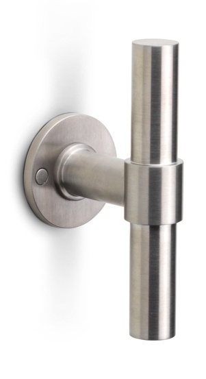 PBT20XL/50 - solid double sprung door handle on rose  satin stainless steel