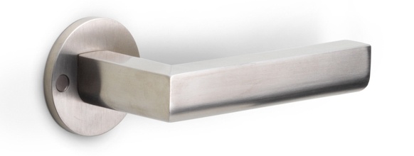 PBL23/50 - solid double sprung door handle on rose  satin stainless steel
