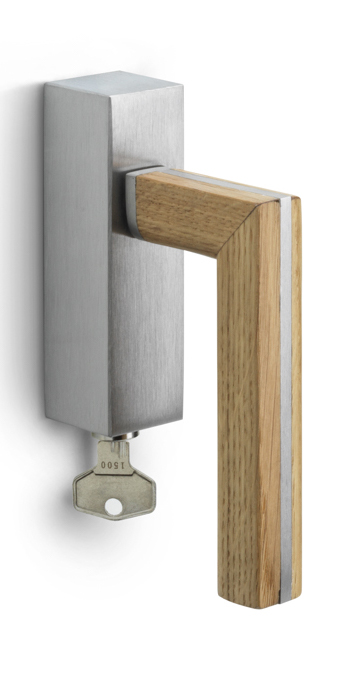 PBL22-DKLOCK - L TWO PBL22-DKLOCK locking tilt and turn window handle satin stainless steel/oak wood left-turning