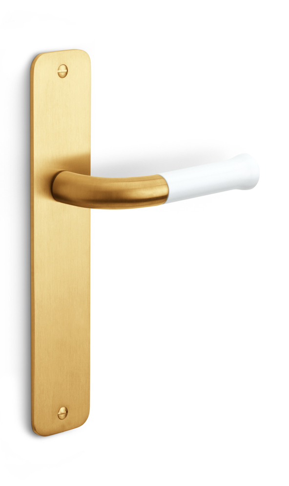 EV101P211SFC - unsprung lever handle on blank plate PVD satin gold/white